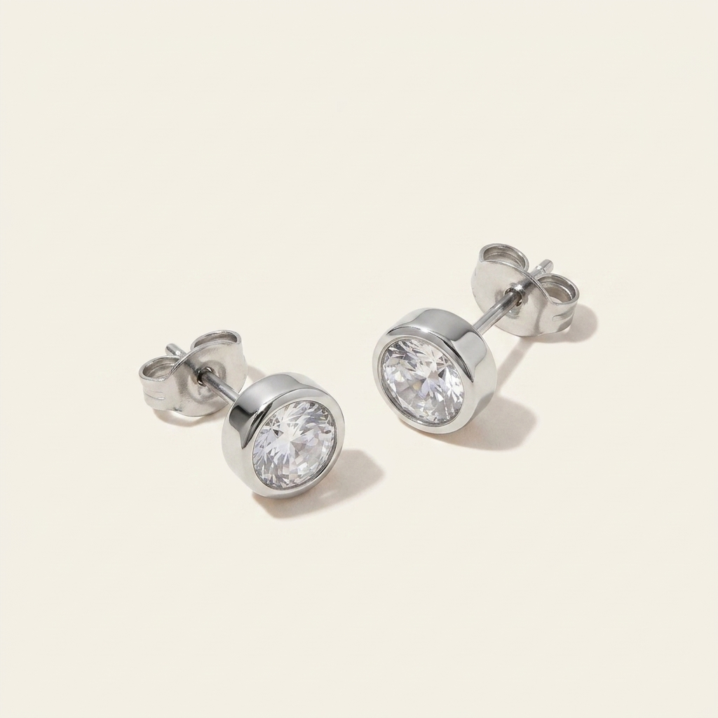 Bezel-Set CZ Stud Earrings