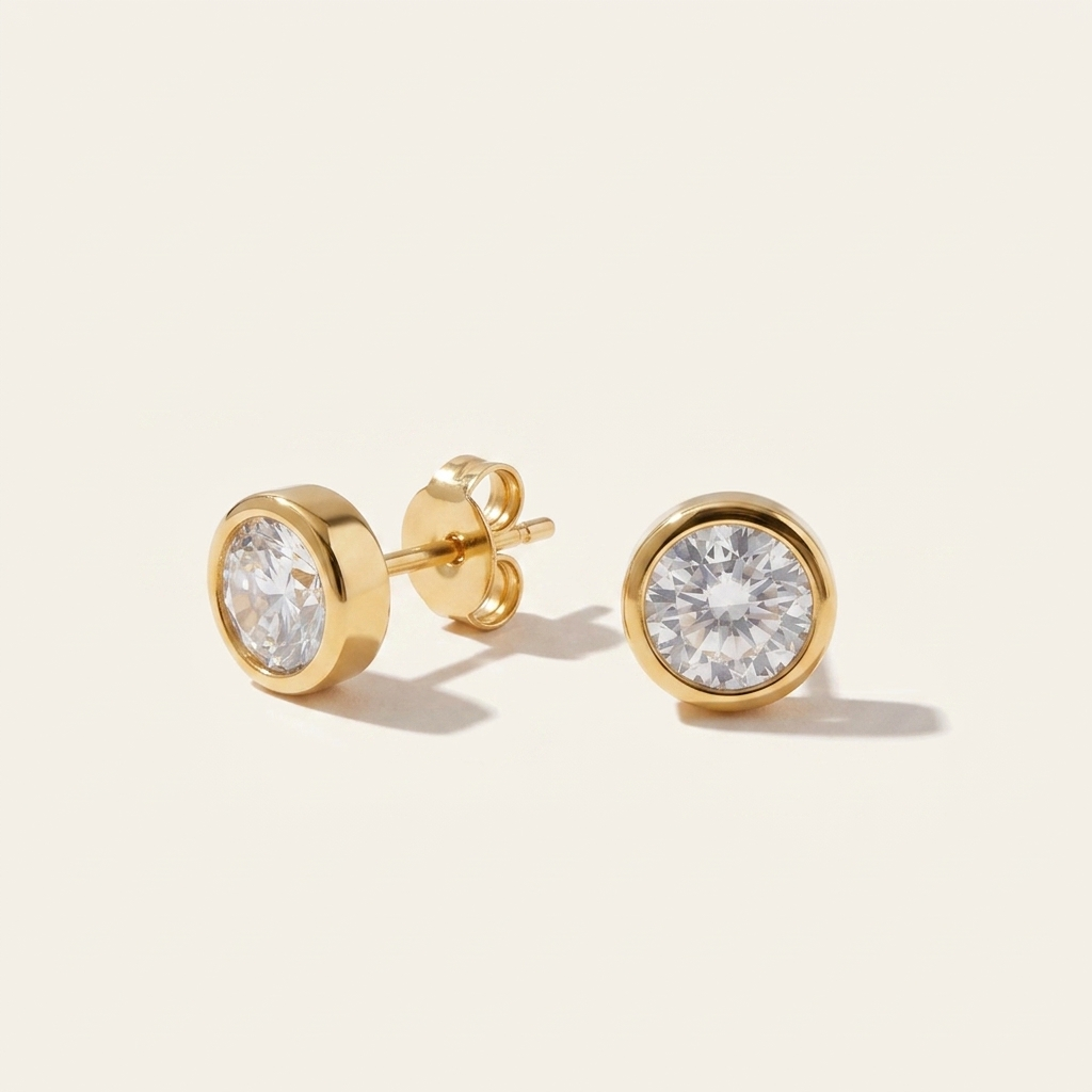 Bezel-Set CZ Stud Earrings