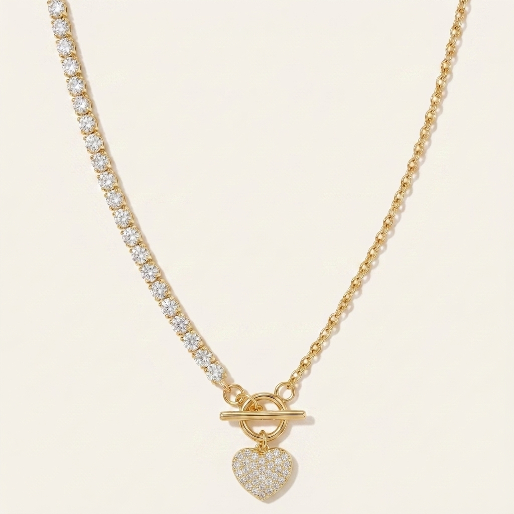 Heart T-Bar Pendant Necklace