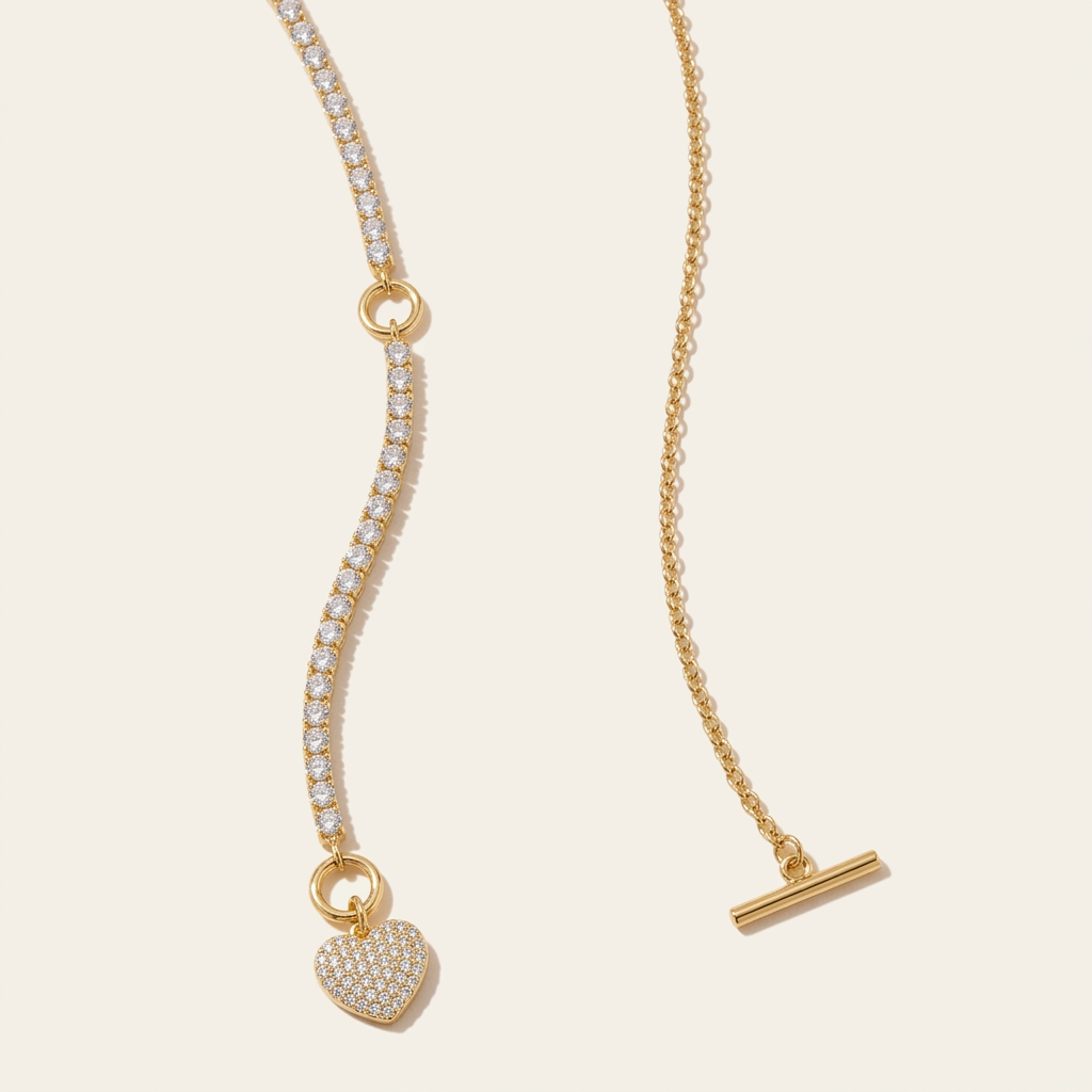 Heart T-Bar Pendant Necklace