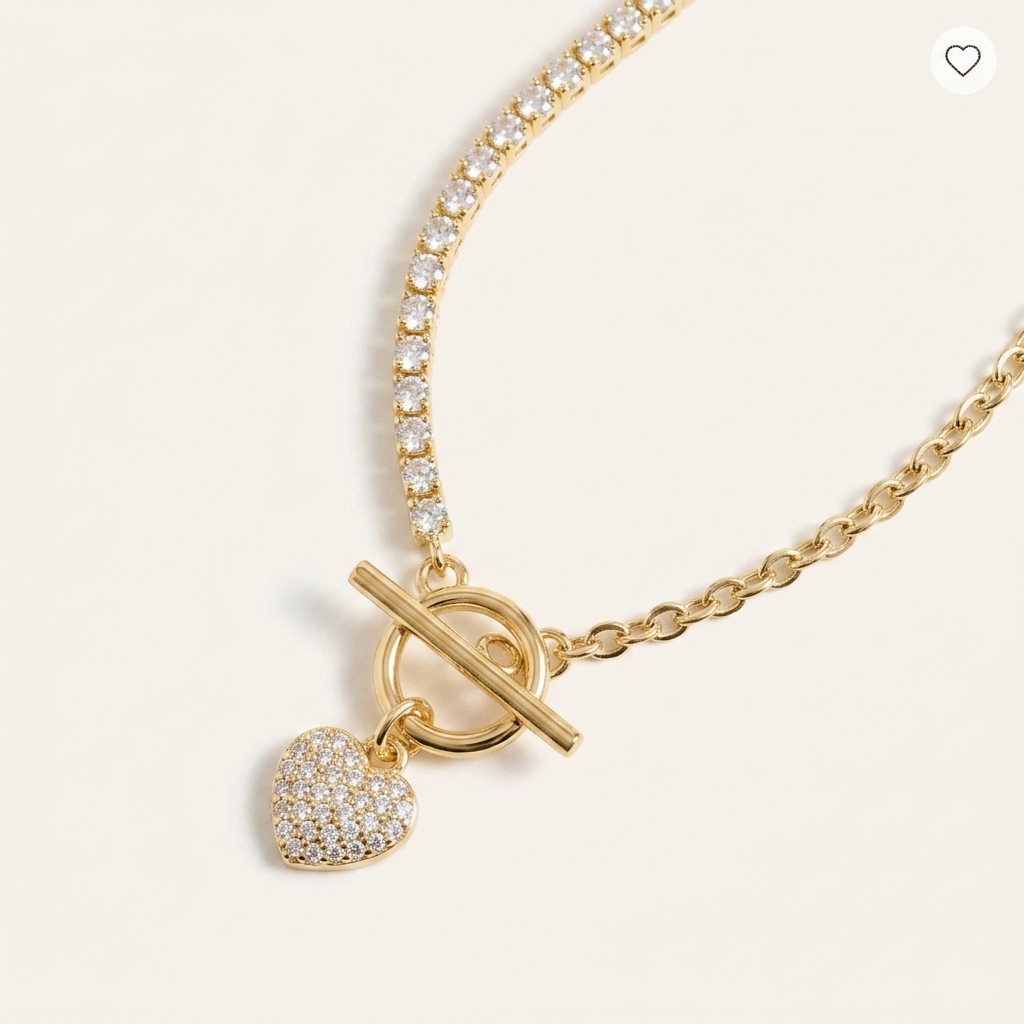 Heart T-Bar Pendant Necklace