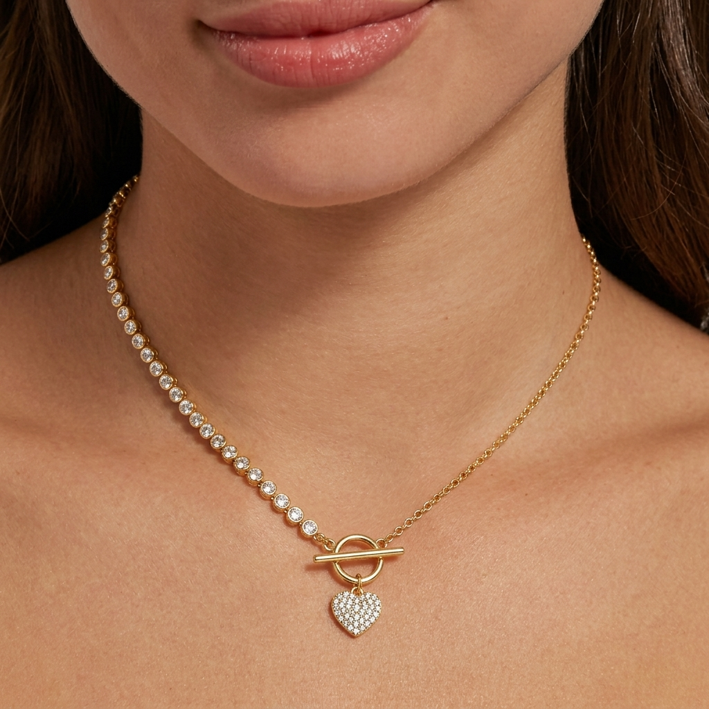Heart T-Bar Pendant Necklace