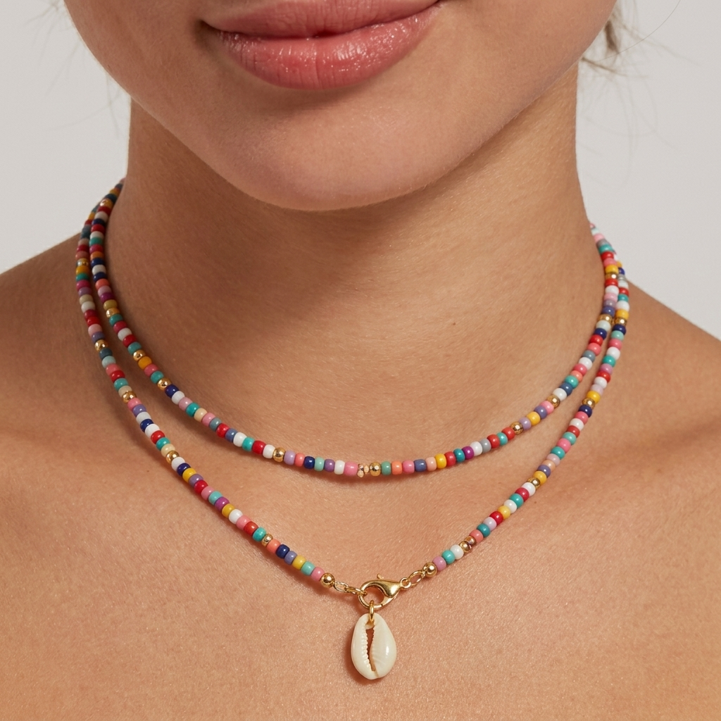 Puka Shell and Color-Bead Necklace