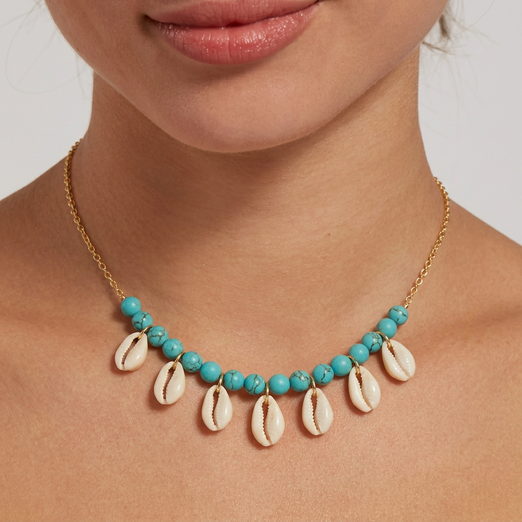 Puka Shell and Blue Bead Necklace
